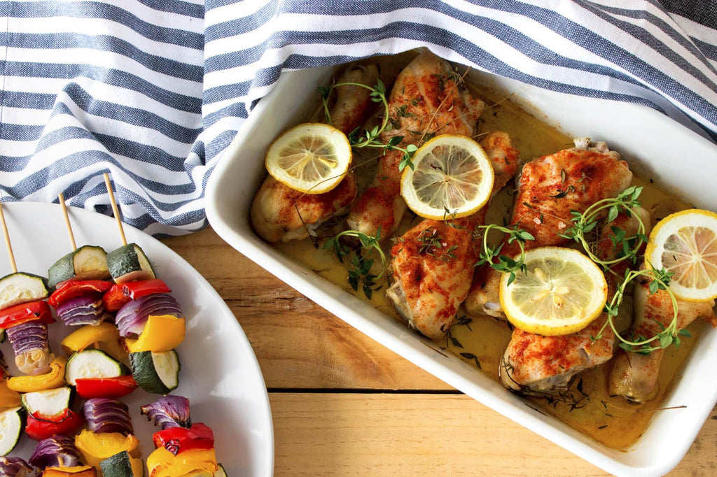 Lemon & Thyme Chicken Drumsticks with Veggie Skewers